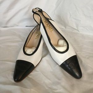 Chanel Black and white mule with back strap.
